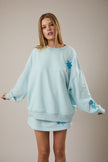 Women’s Coastal Oversized Crewneck Sweatshirt Embroidered Seashell Pullover