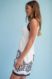 Women’s White Embroidered Linen Blend Mini Dress with Pockets