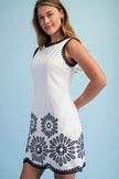 Women’s White Embroidered Linen Blend Mini Dress with Pockets