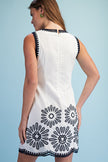 Women’s White Embroidered Linen Blend Mini Dress with Pockets