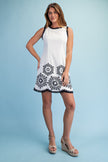 Women’s White Embroidered Linen Blend Mini Dress with Pockets