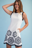 Women’s White Embroidered Linen Blend Mini Dress with Pockets
