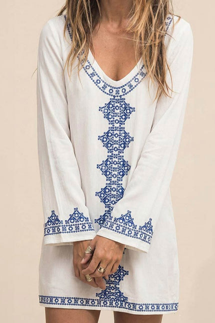 Women’s White Embroidered Cotton Tunic Dress