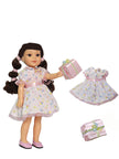 Birthday Party Pink Floral  Dress with Gift Box, 2 Piece Set fits 14 Inch Doll Wellie Wishers