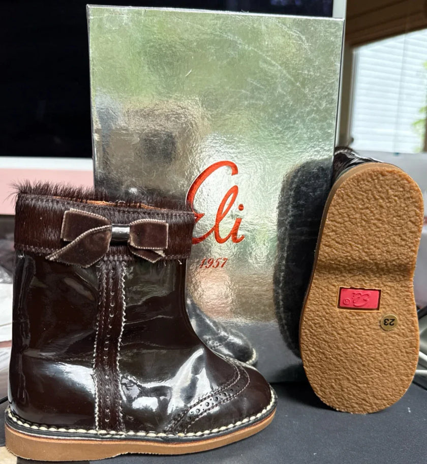 Eli Charol Marron Velvet-Bow Boot – NIB-Size 23