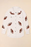 Sequin Football Patch Collared Neck Snap Button Jacket - Cape Cod Fashionista