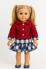 2PC Quilted Red Jacket & Blue Plaid Flounce Skirt Set for 18” American Girl Dolls
