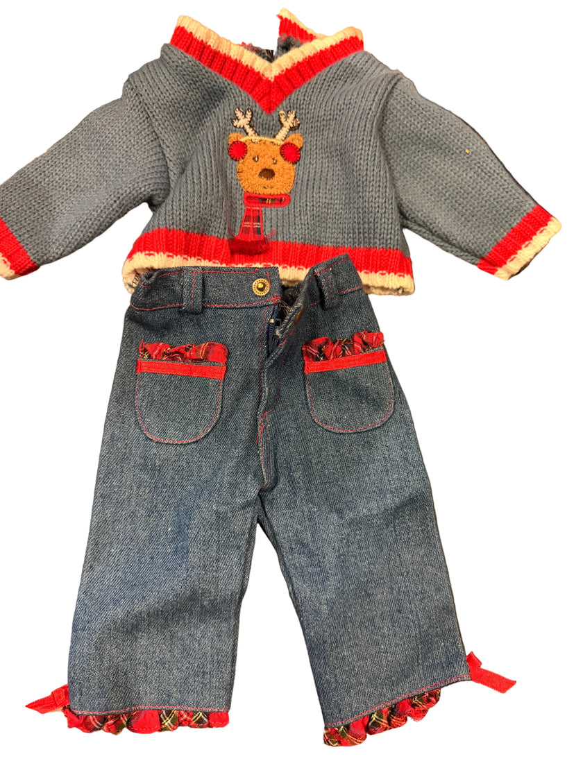 🎄REINDEER HOLIDAY Knit & denim  2-Piece outfit   for American Girl Doll