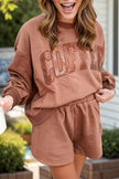 COFFEE Sequin Round Neck Long Sleeve Top and Shorts Set - Cape Cod Fashionista