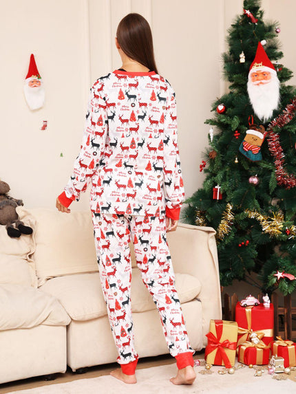 Full Size Reindeer Print Top and Pants Set - Cape Cod Fashionista