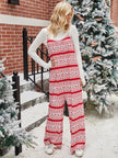 Shiny Christmas Color Contrast Wide-Legged Jumpsuit