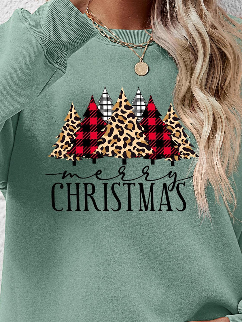 MERRY CHRISTMAS Round Neck Long Sleeve Sweatshirt - Cape Cod Fashionista