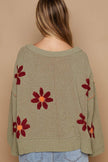 POL V-Neck Floral Pattern Chenille Sweater - Cape Cod Fashionista