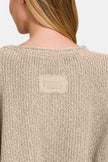 Zenana Notched Side Slit Patch Sweater - Cape Cod Fashionista