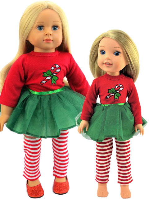 18 Inch Doll Candy Cane Tutu Dress Leggings Fits American Girl Christmas