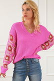 Exposed Seam V-Neck Drop Shoulder Sweater