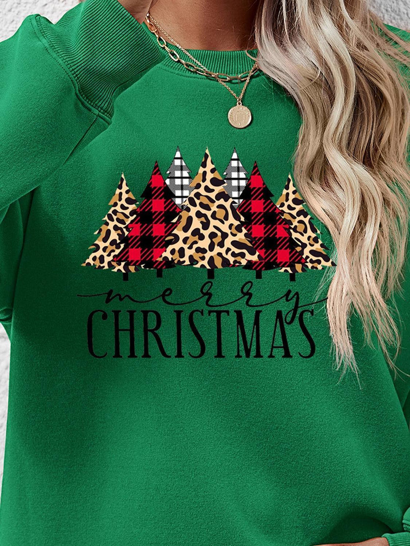 MERRY CHRISTMAS Round Neck Long Sleeve Sweatshirt - Cape Cod Fashionista