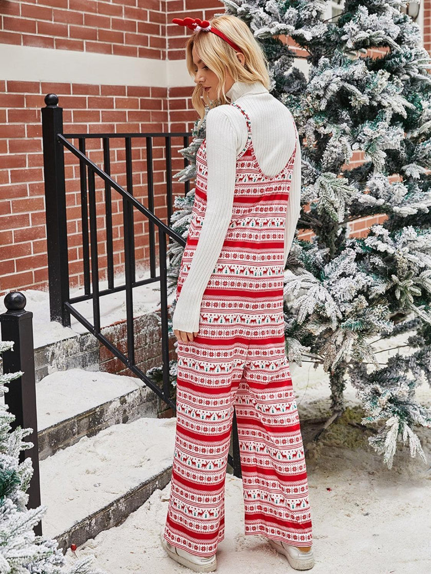 Shiny Christmas Color Contrast Wide-Legged Jumpsuit - Cape Cod Fashionista