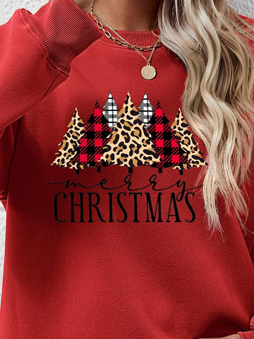 MERRY CHRISTMAS Round Neck Long Sleeve Sweatshirt - Cape Cod Fashionista