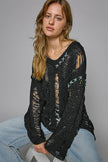 POL Distressed Dropped Shoulder Long Sleeve Knit Top - Cape Cod Fashionista