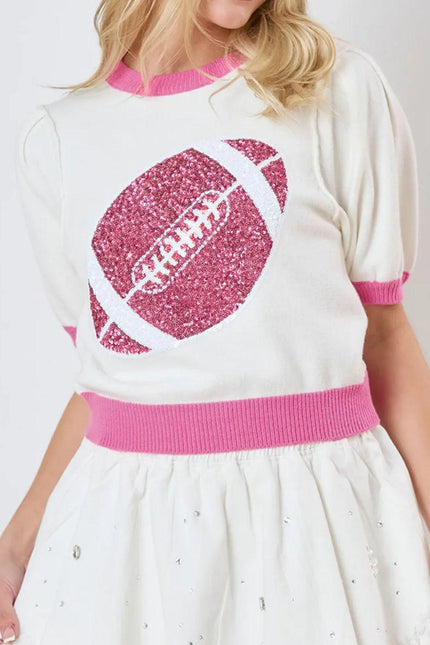 Sequin Football Round Neck Short Sleeve Top - Cape Cod Fashionista