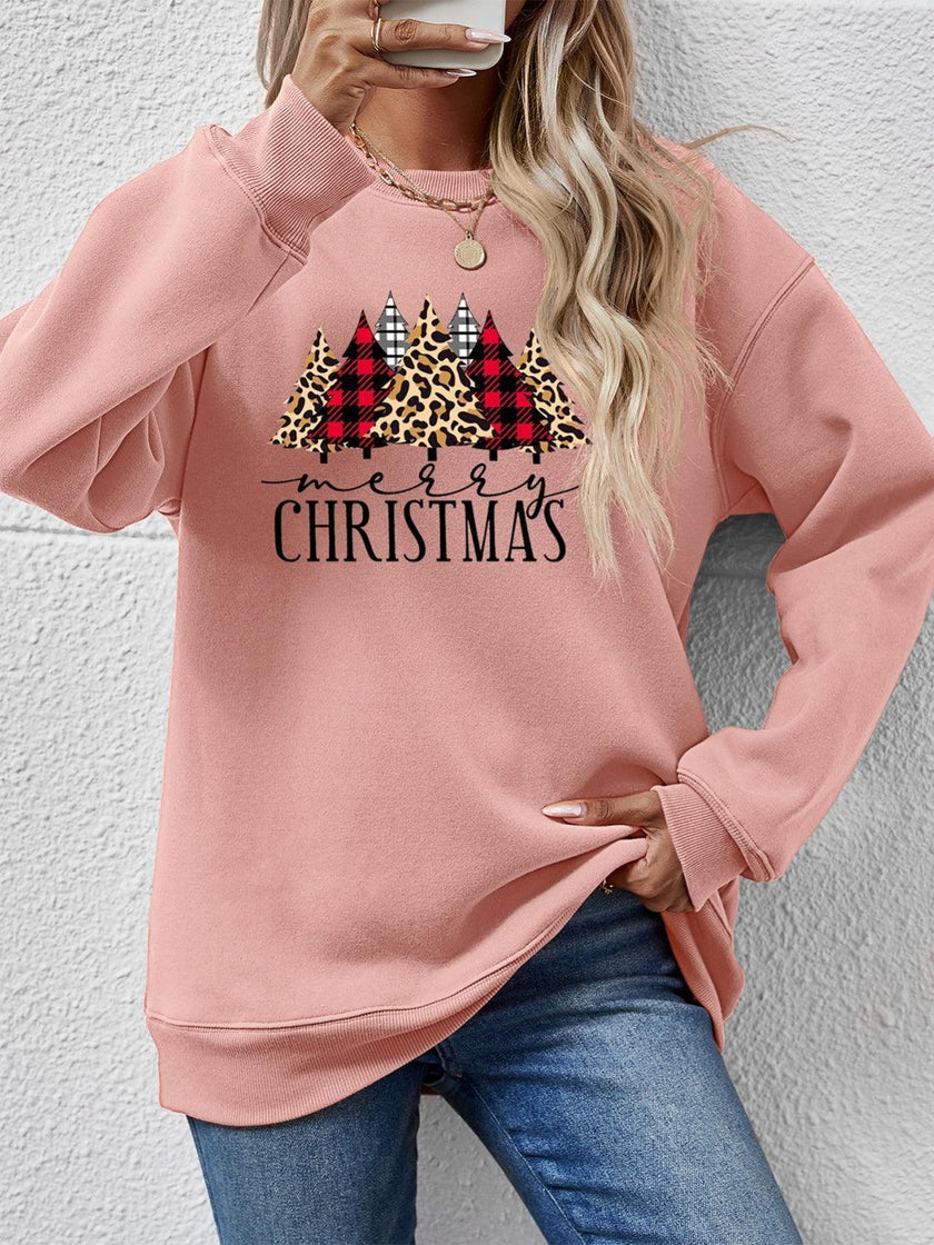 MERRY CHRISTMAS Round Neck Long Sleeve Sweatshirt - Cape Cod Fashionista