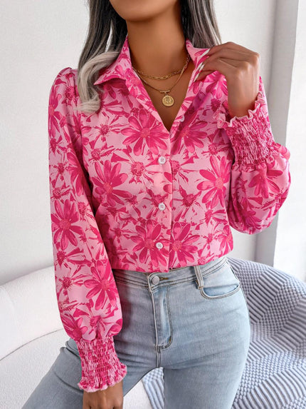 Floral Collared Neck Long Sleeve Shirt - Cape Cod Fashionista