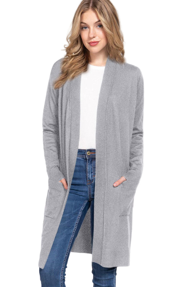 ACTIVE BASIC Open Front Rib Trim Long Sleeve Knit Cardigan - Cape Cod Fashionista