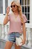 Eyelet V-Neck Petal Sleeve T-Shirt