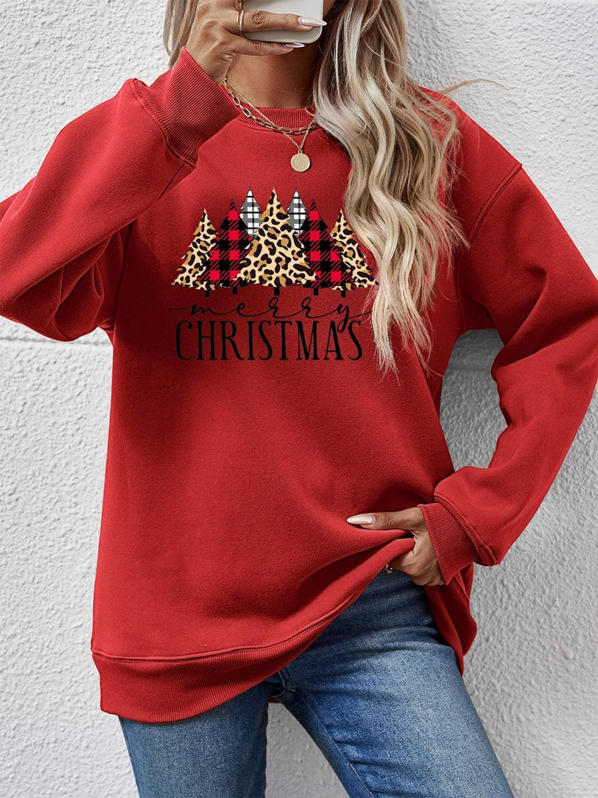 MERRY CHRISTMAS Round Neck Long Sleeve Sweatshirt - Cape Cod Fashionista