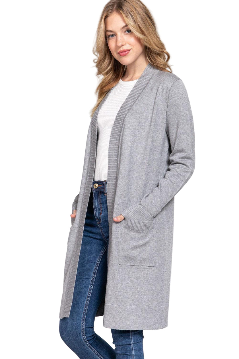 ACTIVE BASIC Open Front Rib Trim Long Sleeve Knit Cardigan - Cape Cod Fashionista