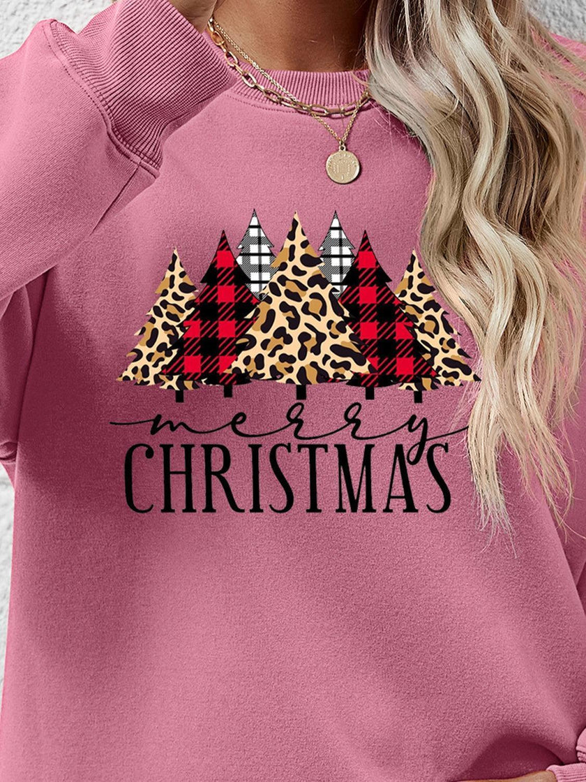 MERRY CHRISTMAS Round Neck Long Sleeve Sweatshirt - Cape Cod Fashionista