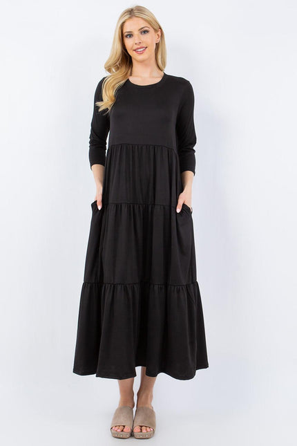 Celeste Full Size Tiered Midi Dress with Pockets - Cape Cod Fashionista