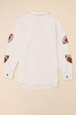 Sequin Football Patch Collared Neck Snap Button Jacket - Cape Cod Fashionista