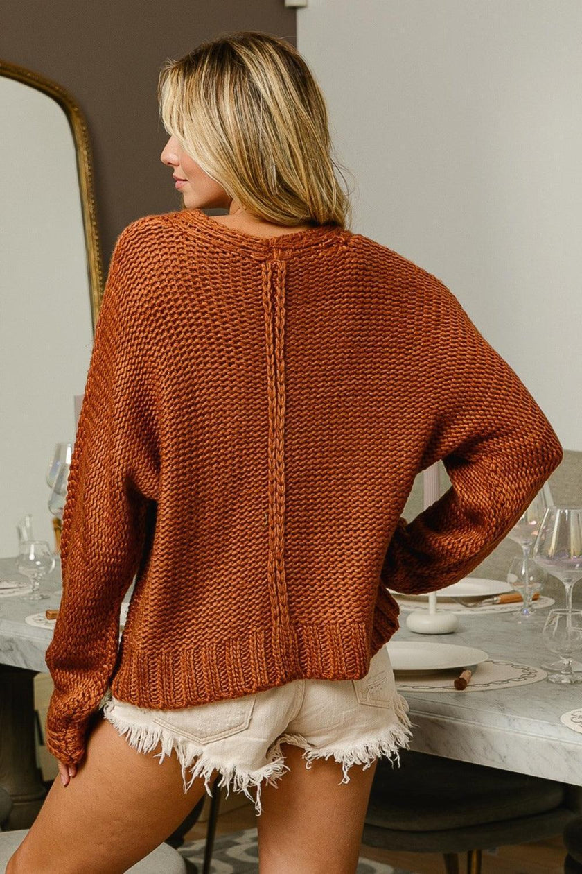 BiBi V-Neck Cable Knit Sweater - Cape Cod Fashionista