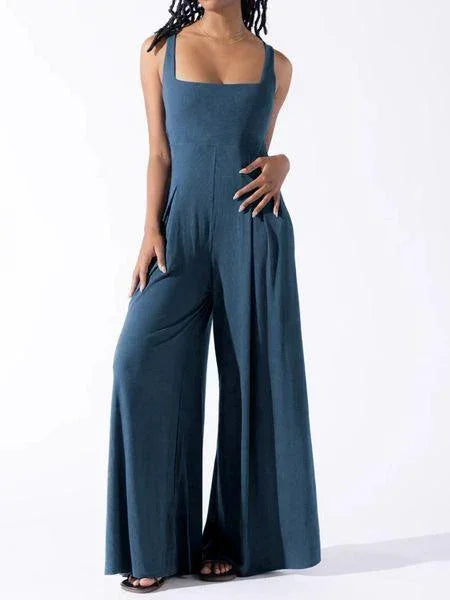 Solid Color Square-Neck Wide-Leg Jumpsuit HW7EWVKYCD