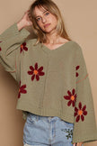 POL V-Neck Floral Pattern Chenille Sweater - Cape Cod Fashionista