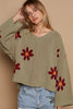 POL V-Neck Floral Pattern Chenille Sweater - Cape Cod Fashionista