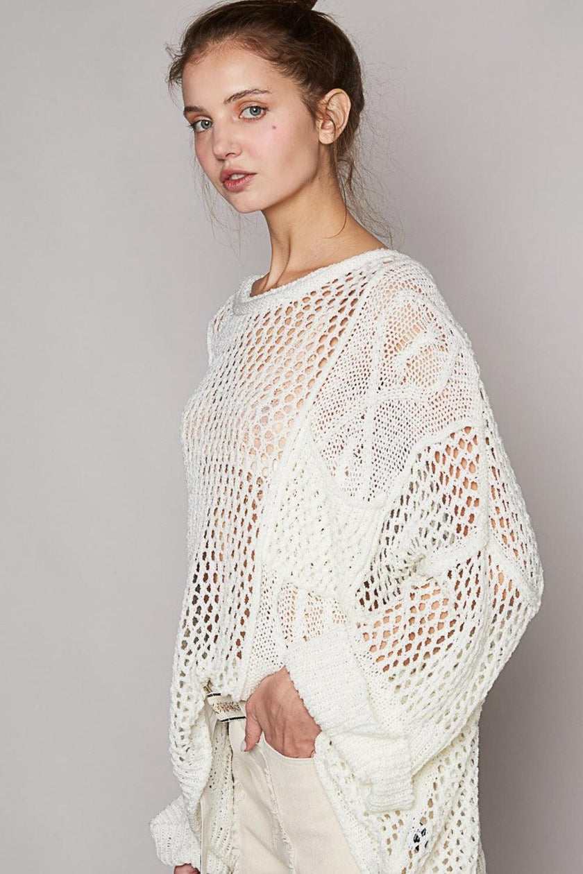 POL Openwork Long Sleeve Knit Cover Up - Cape Cod Fashionista