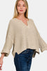 Zenana Notched Side Slit Patch Sweater - Cape Cod Fashionista