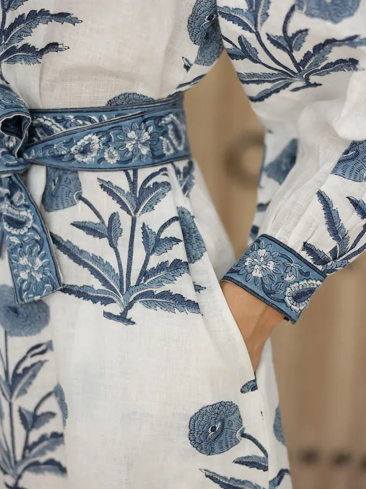 Capri Maxi Dress—100% European Hand-Block Printed linen