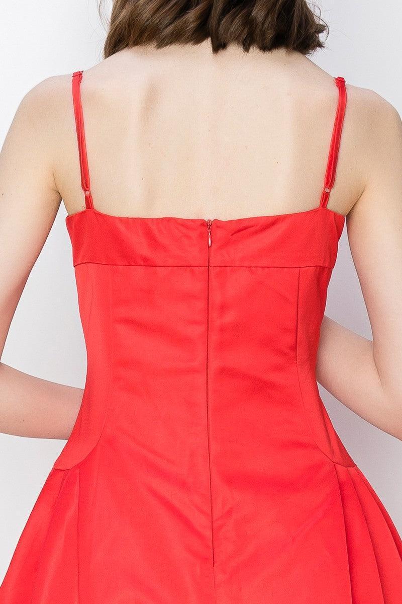 Skye's Satin Sleeveless Pleated Pocket Design Midi Dress