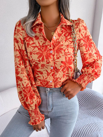 Floral Collared Neck Long Sleeve Shirt - Cape Cod Fashionista