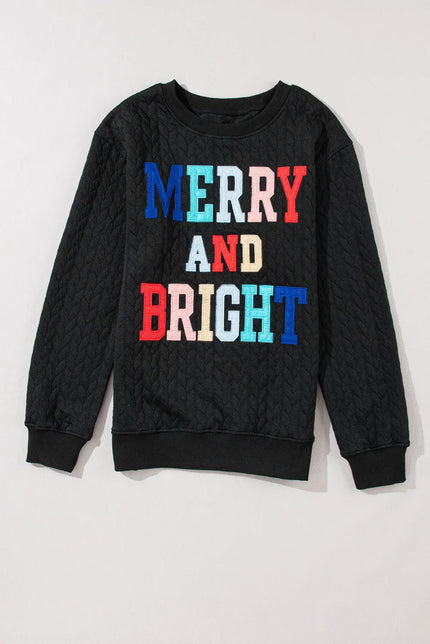 Full Size MERRY AND BRIGHT Cable Knit Pullover Sweatshirt