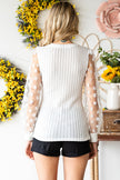 Double Take Textured Applique Long Sleeve Blouse