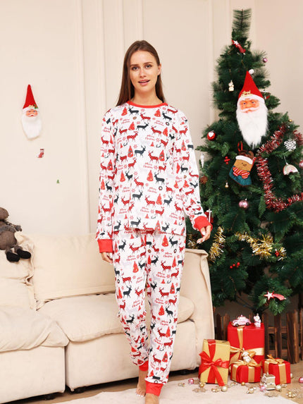 Full Size Reindeer Print Top and Pants Set - Cape Cod Fashionista