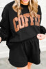 COFFEE Sequin Round Neck Long Sleeve Top and Shorts Set - Cape Cod Fashionista