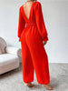 Plunge Smocked Flounce Sleeve Jumpsuit