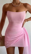 Strapless Pink Ruched Mini Dress