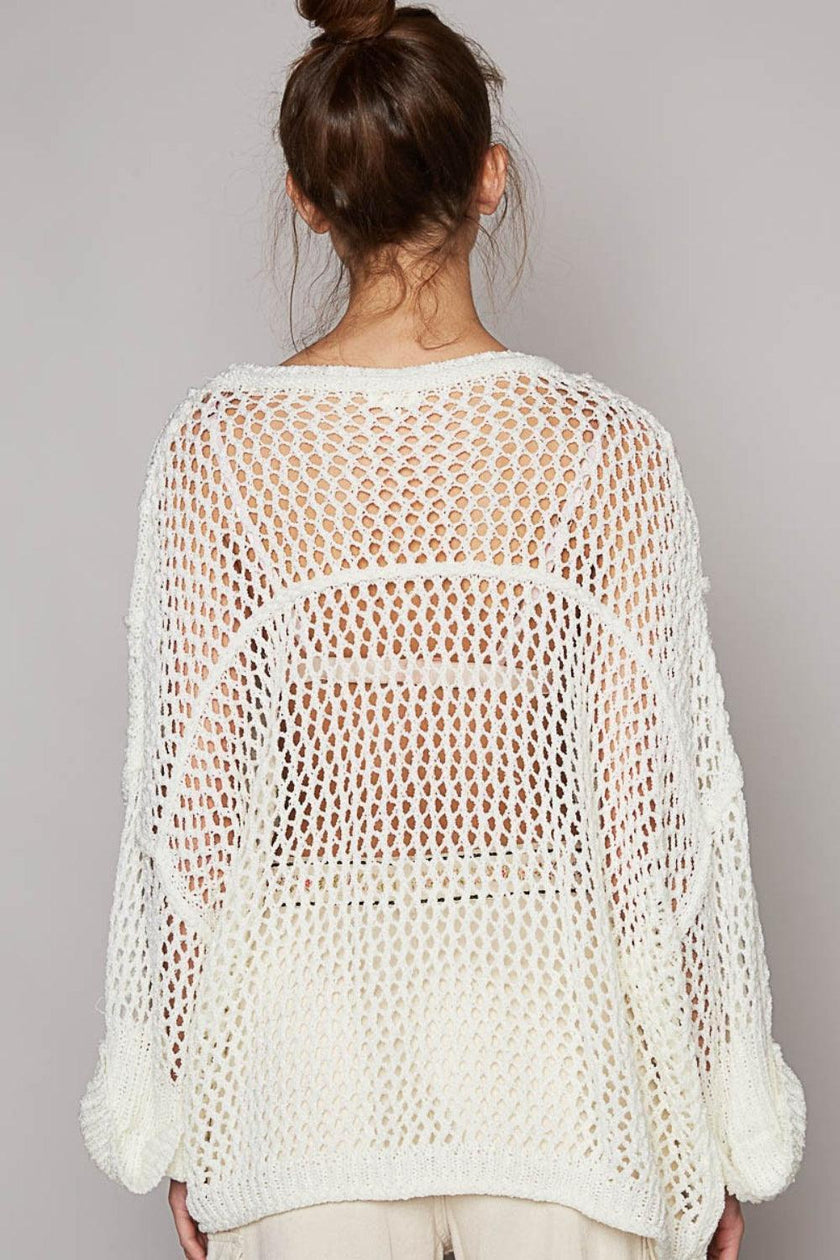 POL Openwork Long Sleeve Knit Cover Up - Cape Cod Fashionista